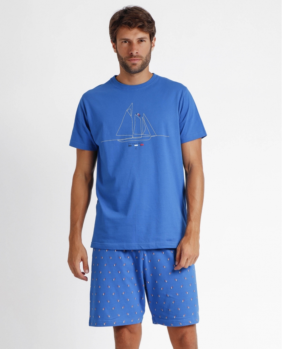 ANTONIO MIRO Pijama Manga Corta Sailing para Hombre AZUL