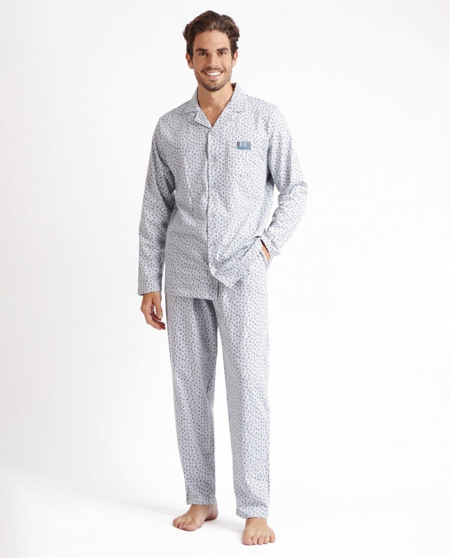 ANTONIO MIRO Pijama Abierto Manga Larga Typewriter para Hombre GRIS JASPE