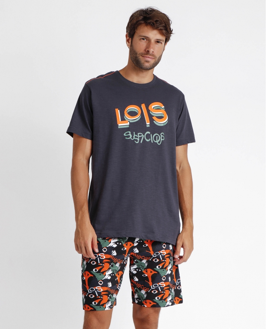 LOIS Pijama Manga Corta Suspicious para Hombre GRIS