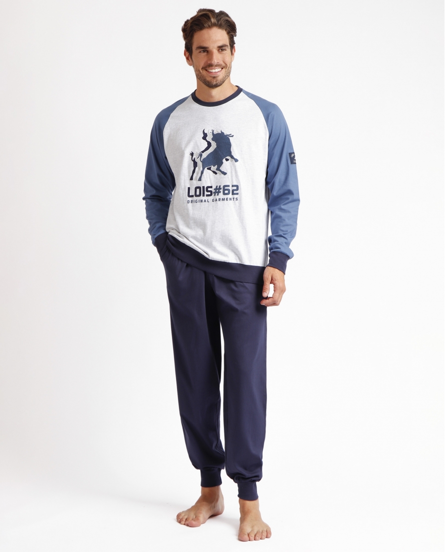 LOIS Pijama Manga Larga Ranglan Frame para Hombre AZUL