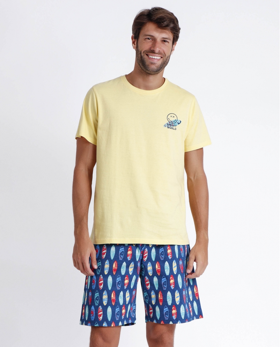 SMILEY Pijama Manga Corta Ride The Wave para Hombre AMARILLO