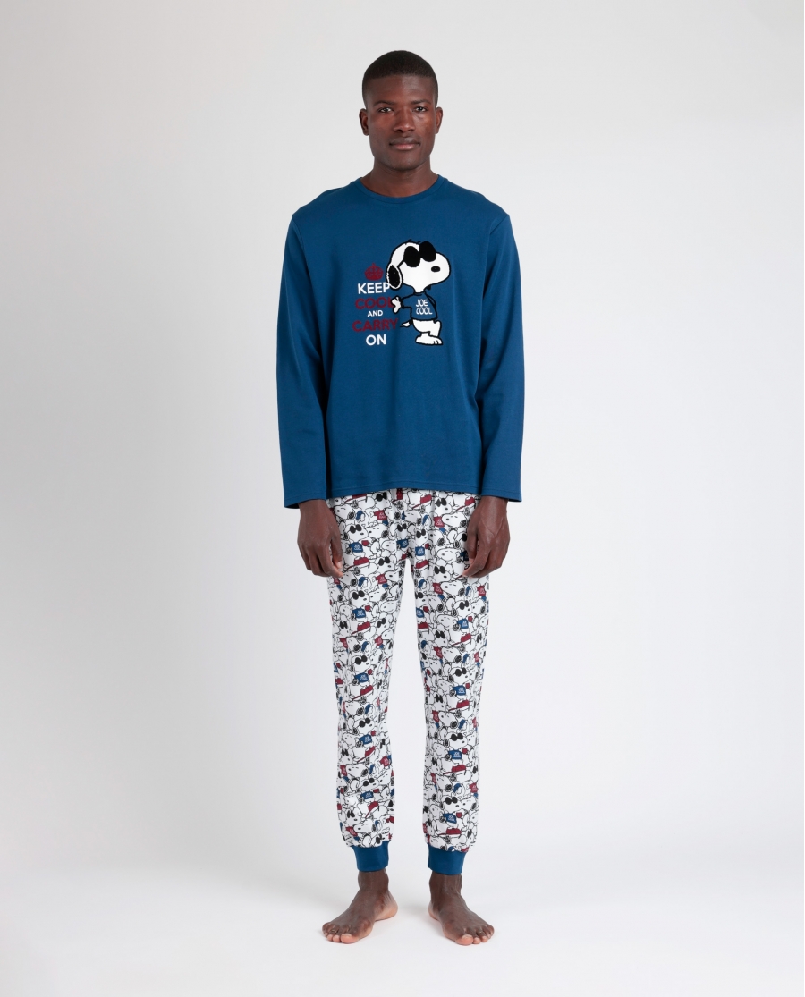 PEANUTS Pijama Manga Larga Snoopy Cool para Hombre MARINO