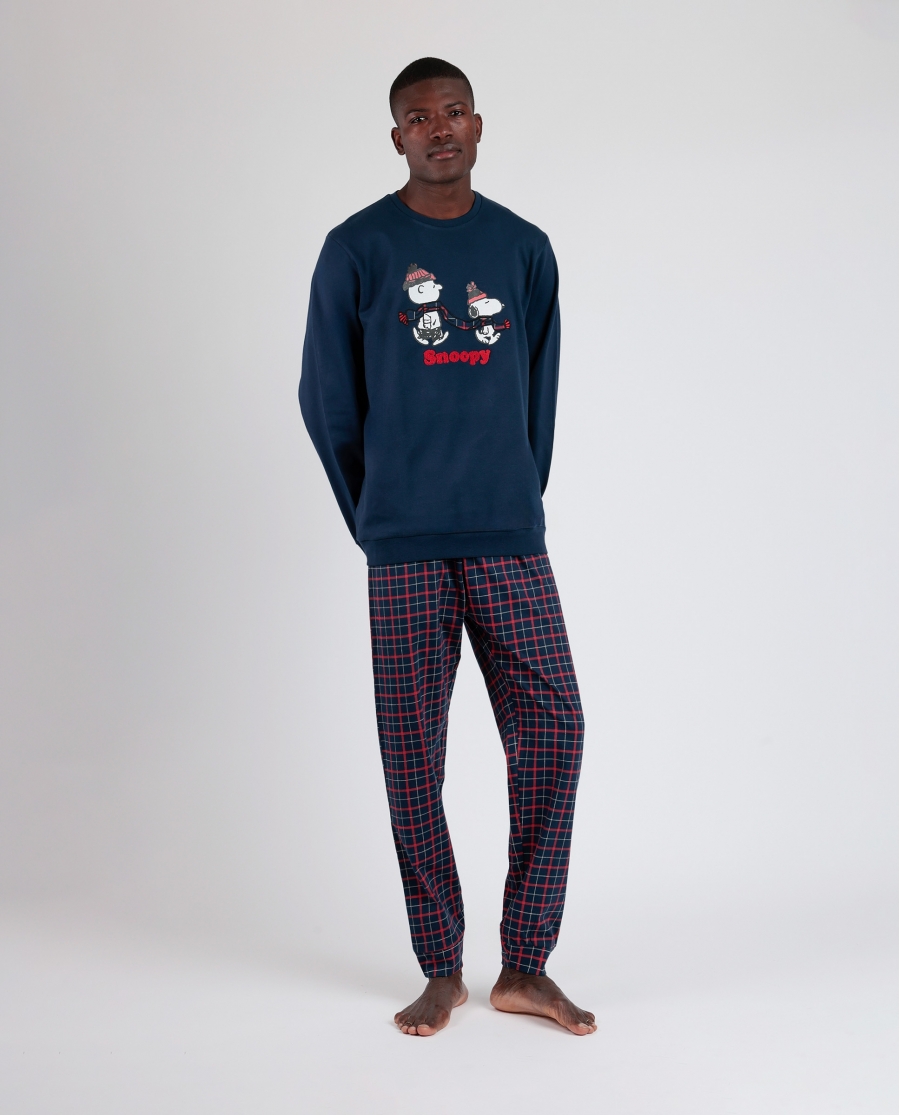 PEANUTS Pijama Manga Larga Cold Snoopy para Hombre MARINO