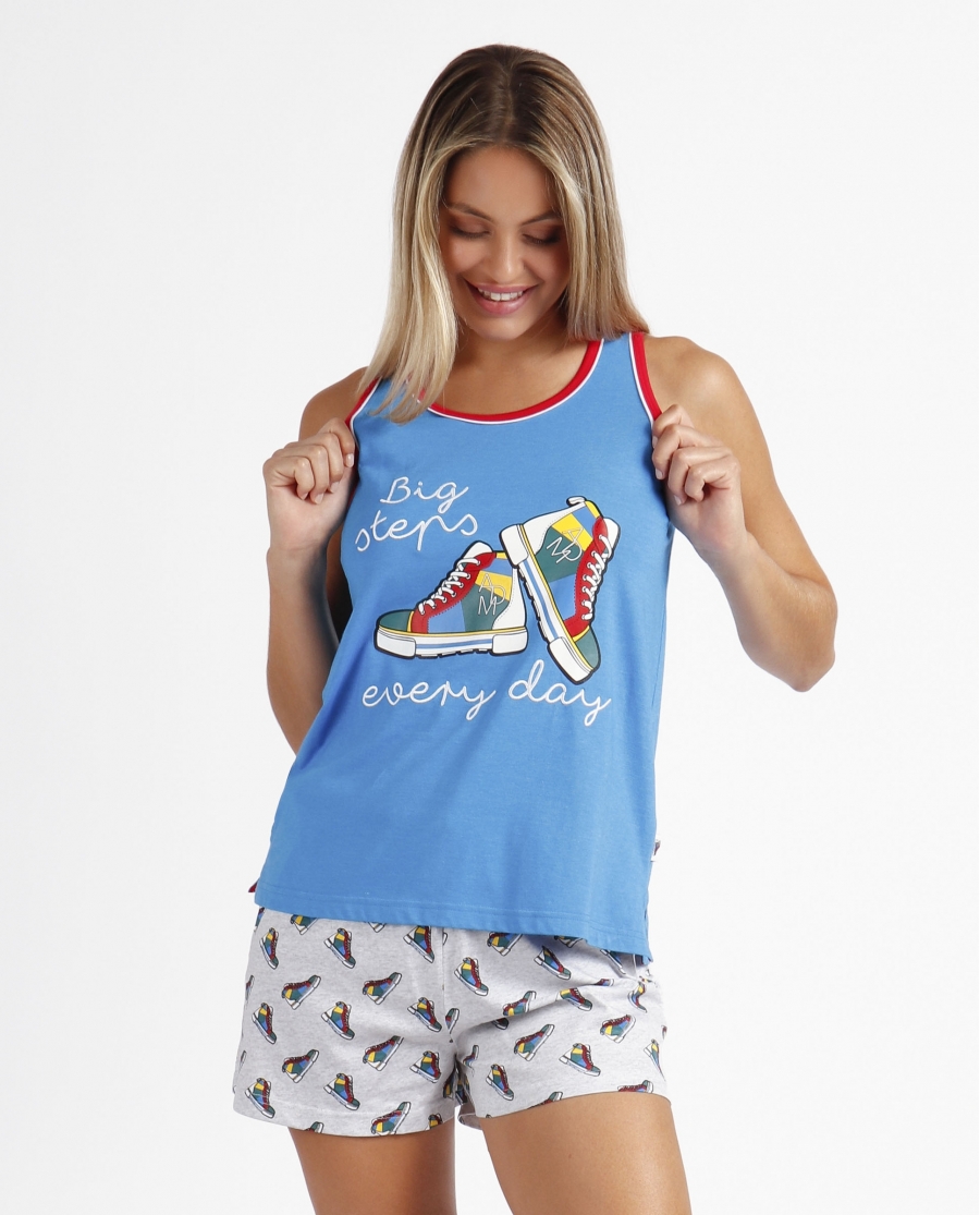 ADMAS Pijama Sin Mangas Big Steps para Mujer AZUL