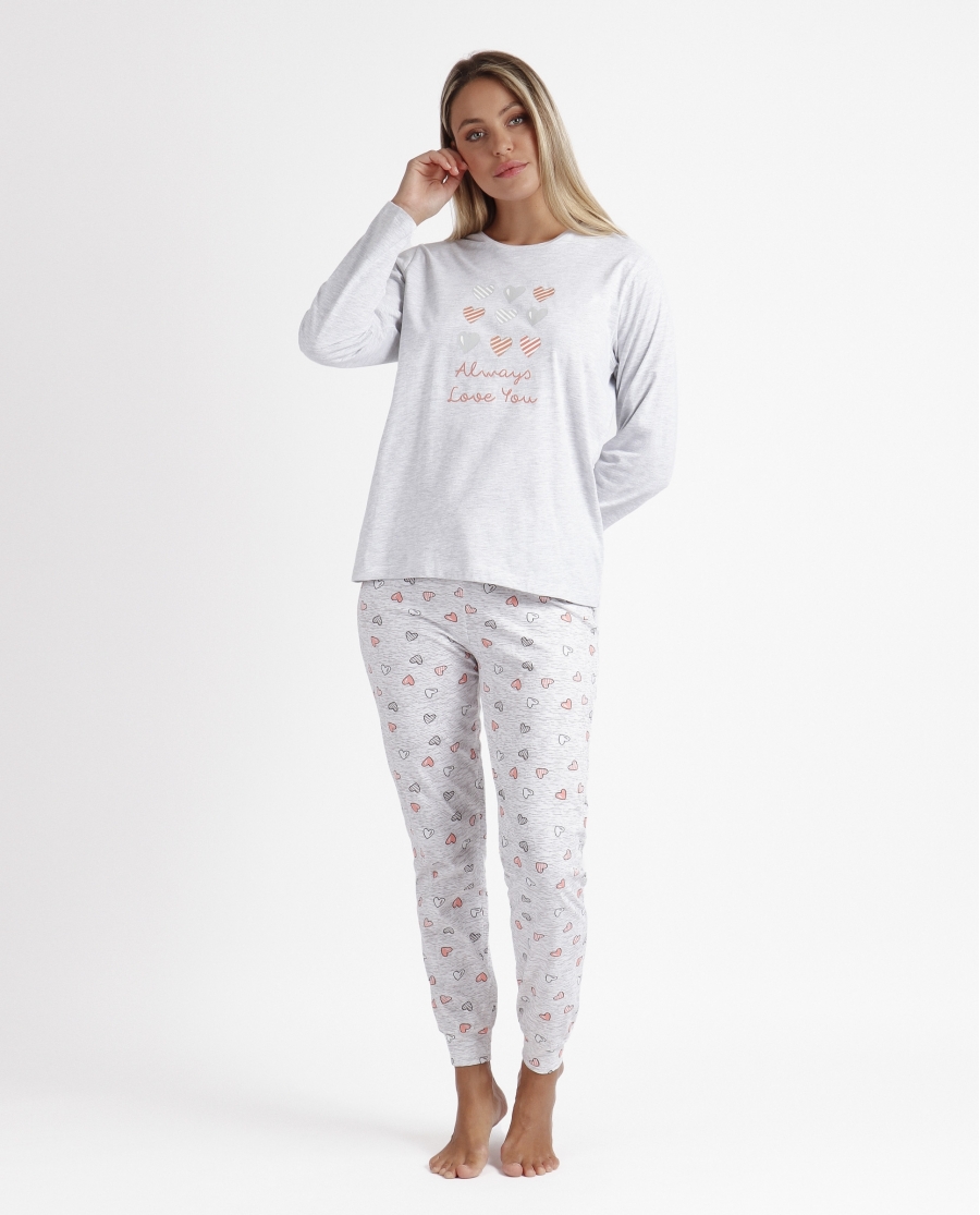 ADMAS Pijama Manga Larga Always Love You para Mujer GRIS JASPE