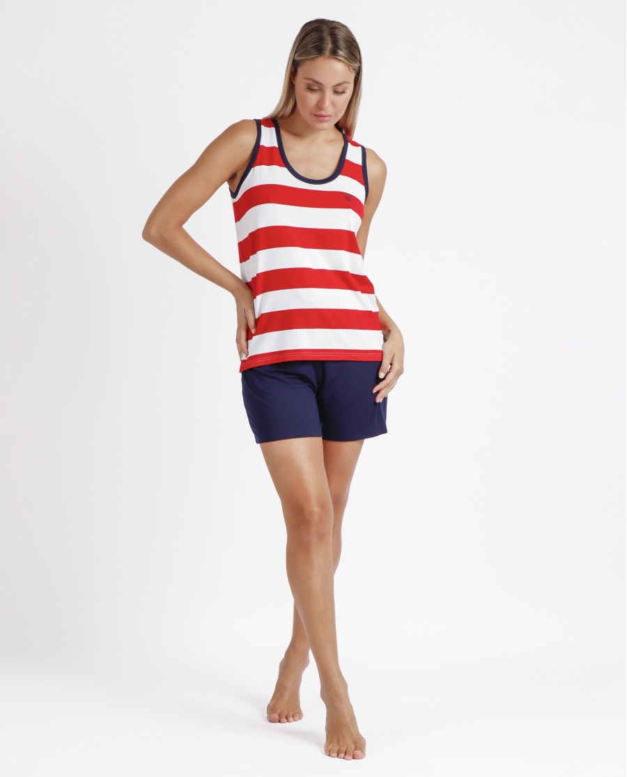 ADMAS Pijama Sin Mangas Red Navy para Mujer ROJO