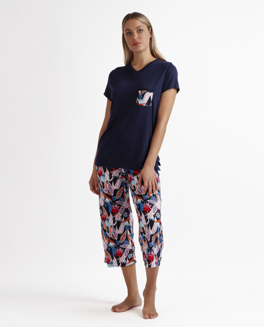 ADMAS GARDEN Pijama Manga Corta Feathers para Mujer MARINO