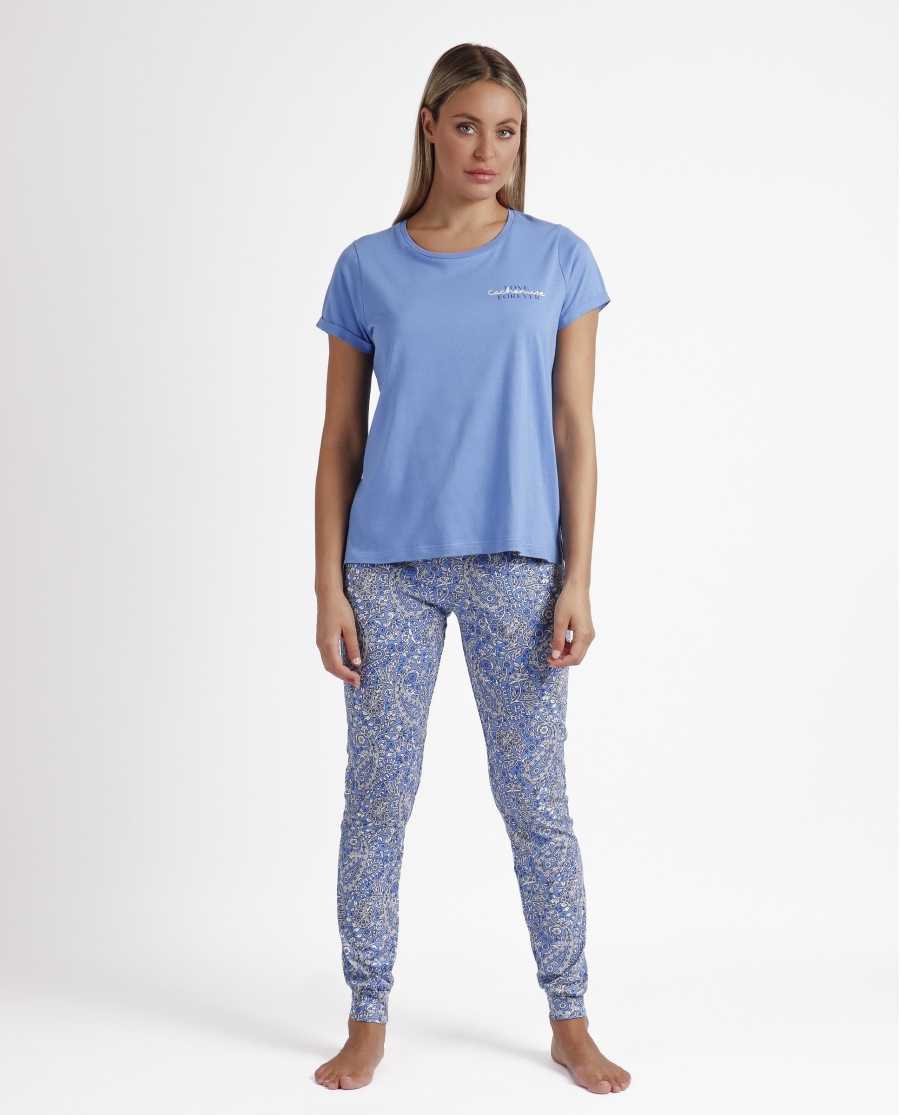 ADMAS Pijama Manga Corta Love Cachemire para Mujer AZUL