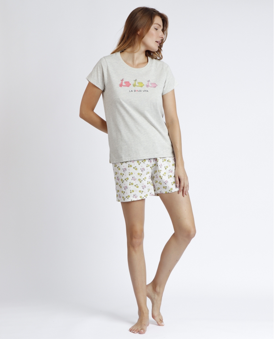 ADMAS Pijama Manga Corta La Dolce Vita para Mujer GRIS JASPE