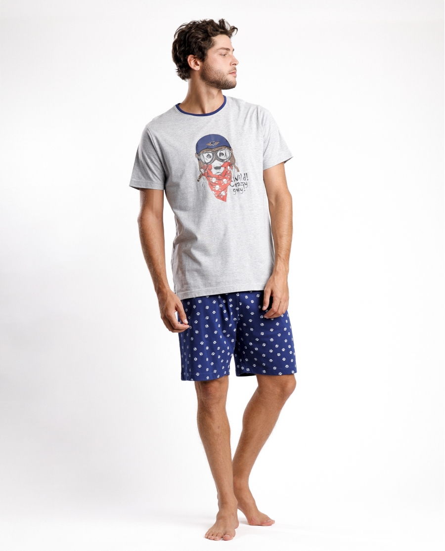 DIVER Pijama Manga Corta Wild Crazy Guy para Hombre GRIS JASPE