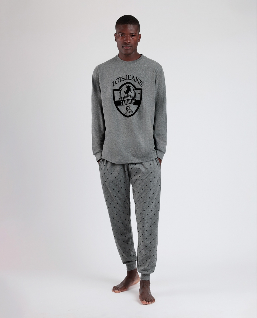 LOIS Pijama Manga Larga Lux para Hombre GRIS