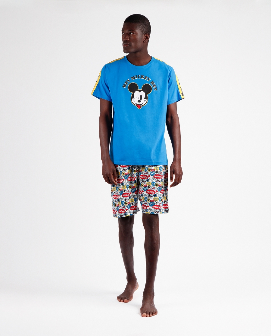 DISNEY Pijama Manga Corta Hey Mickey para Hombre AZUL