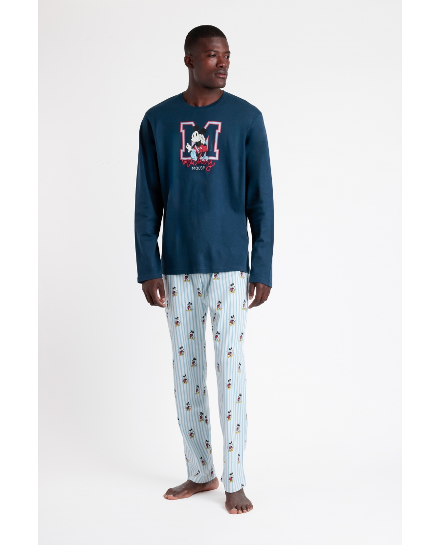 DISNEY Pijama Manga Larga Mickey New York para Hombre AZUL