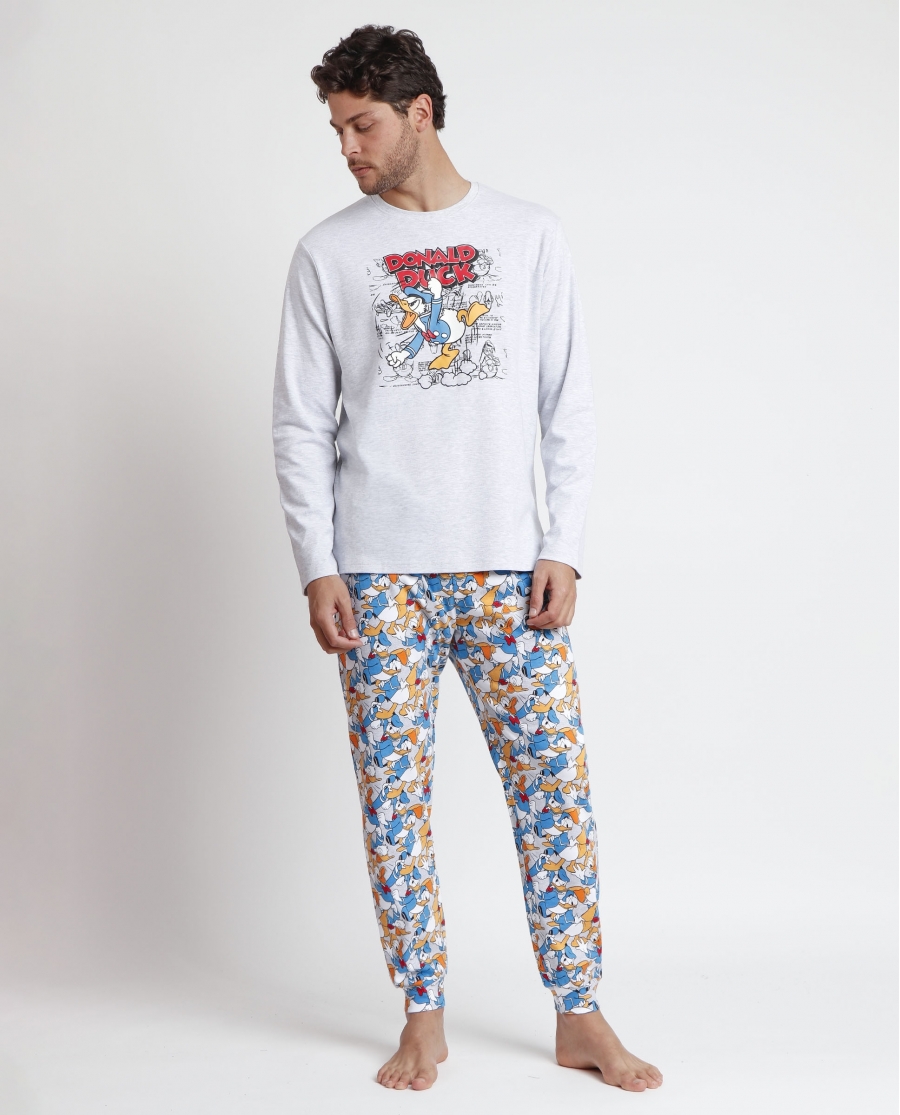 DISNEY Pijama Manga Larga Big Donald para Hombre GRIS JASPE