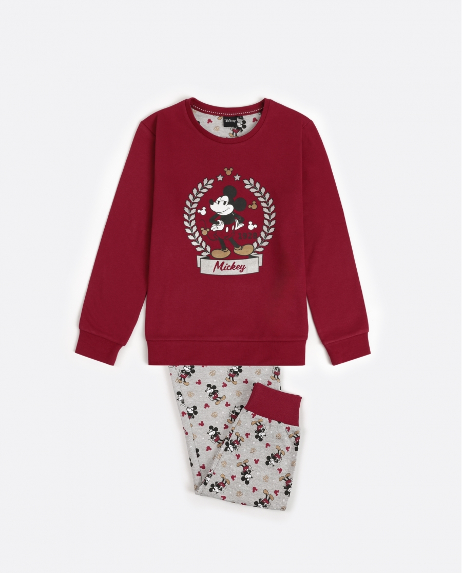 DISNEY Pijama Manga Larga King Mickey para Niña BURDEOS