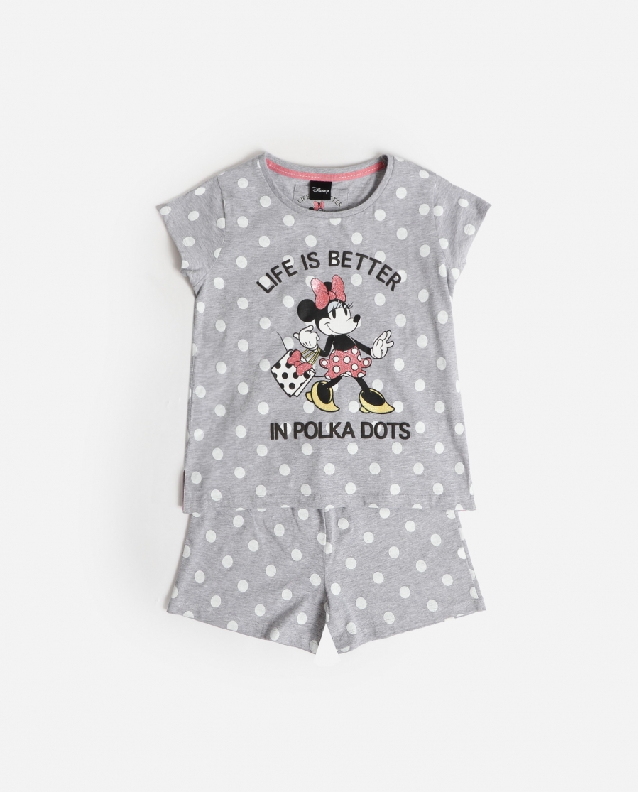 DISNEY Pijama Manga Corta Minnie Dots para Niña GRIS JASPE