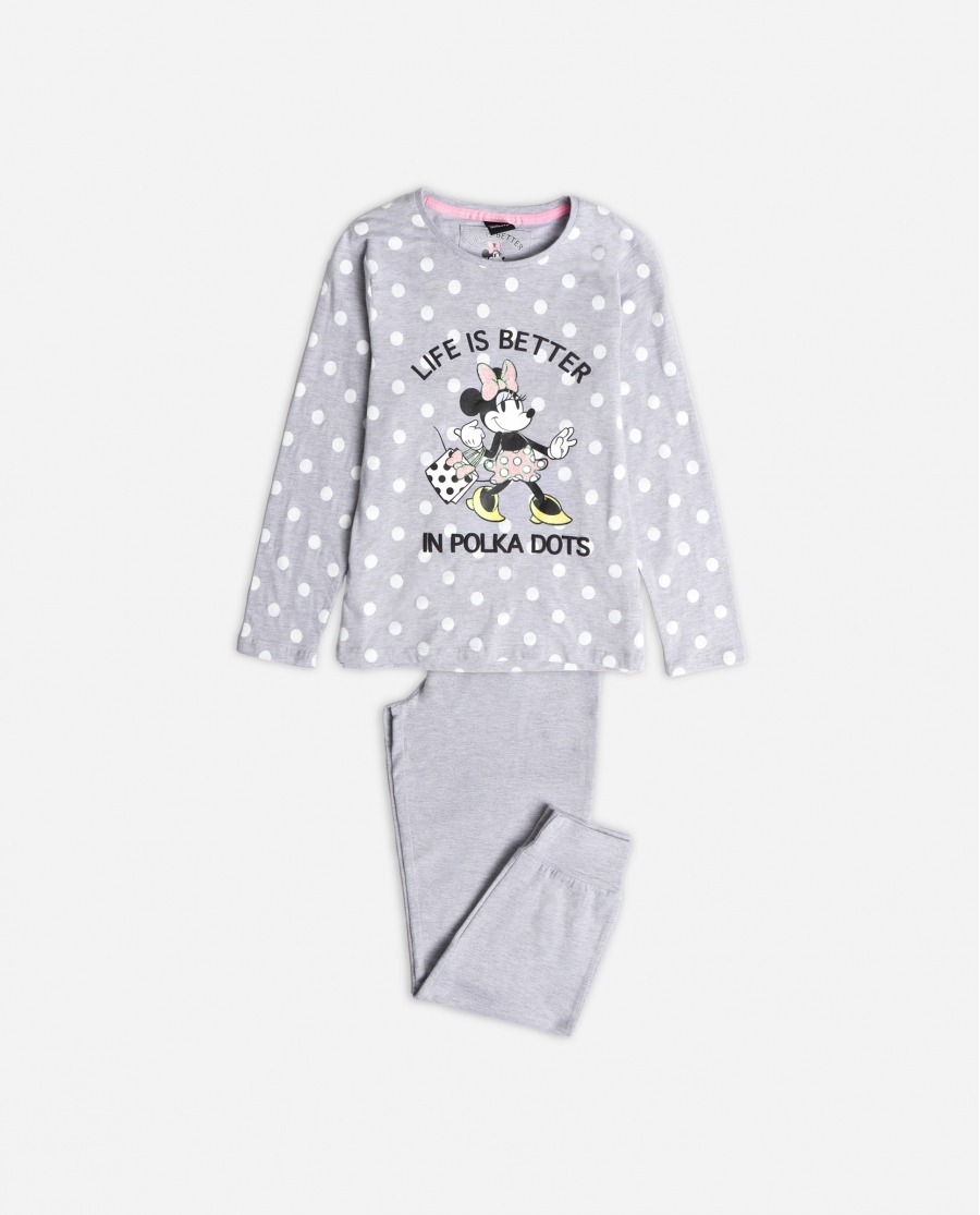 DISNEY Pijama Manga Larga Minnie Dots para Niña GRIS JASPE