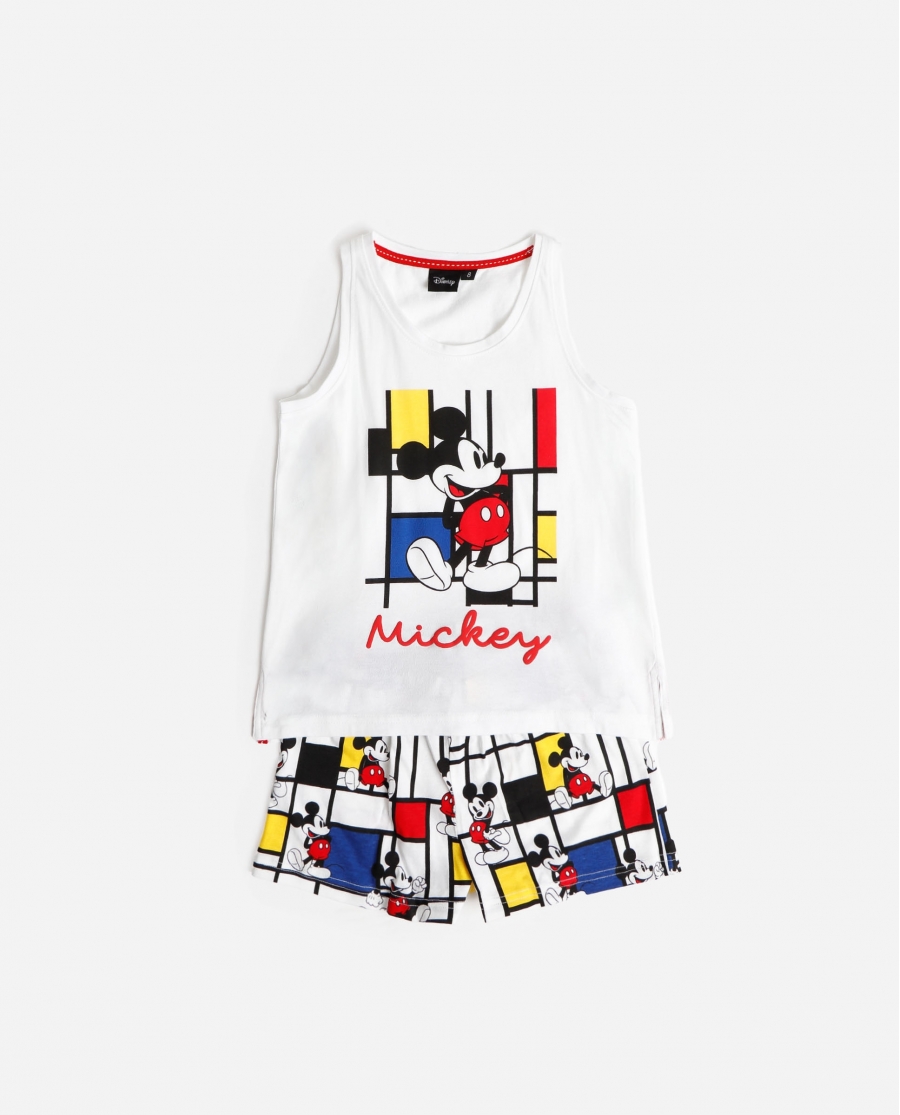 DISNEY Pijama Sin Mangas Mickey Mondrian para Niña BLANCO