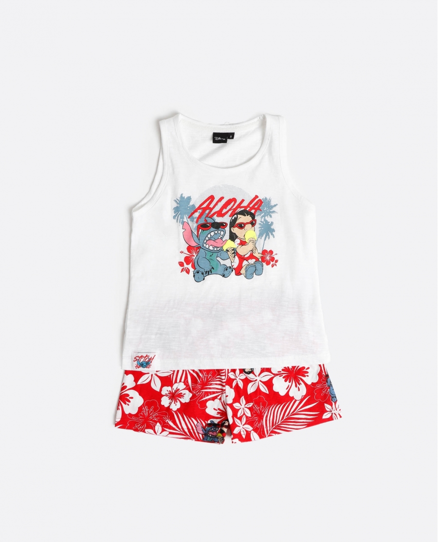 DISNEY Pijama Sin Mangas Lilo & Stitch para Niña ROJO