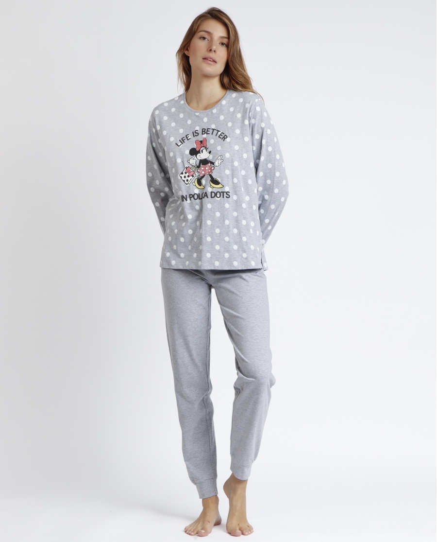 DISNEY Pijama Manga Larga Minnie Dots para Mujer GRIS JASPE