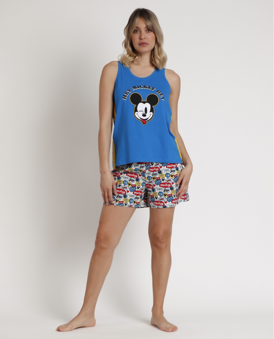 DISNEY Pijama Sin Mangas Hey Mickey para Mujer AZUL