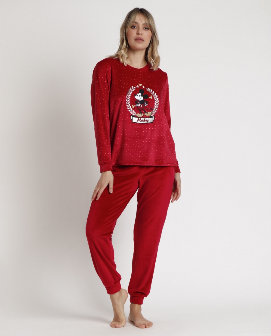 DISNEY Pijama Manga Larga Velvet King Mickey para Mujer BURDEOS