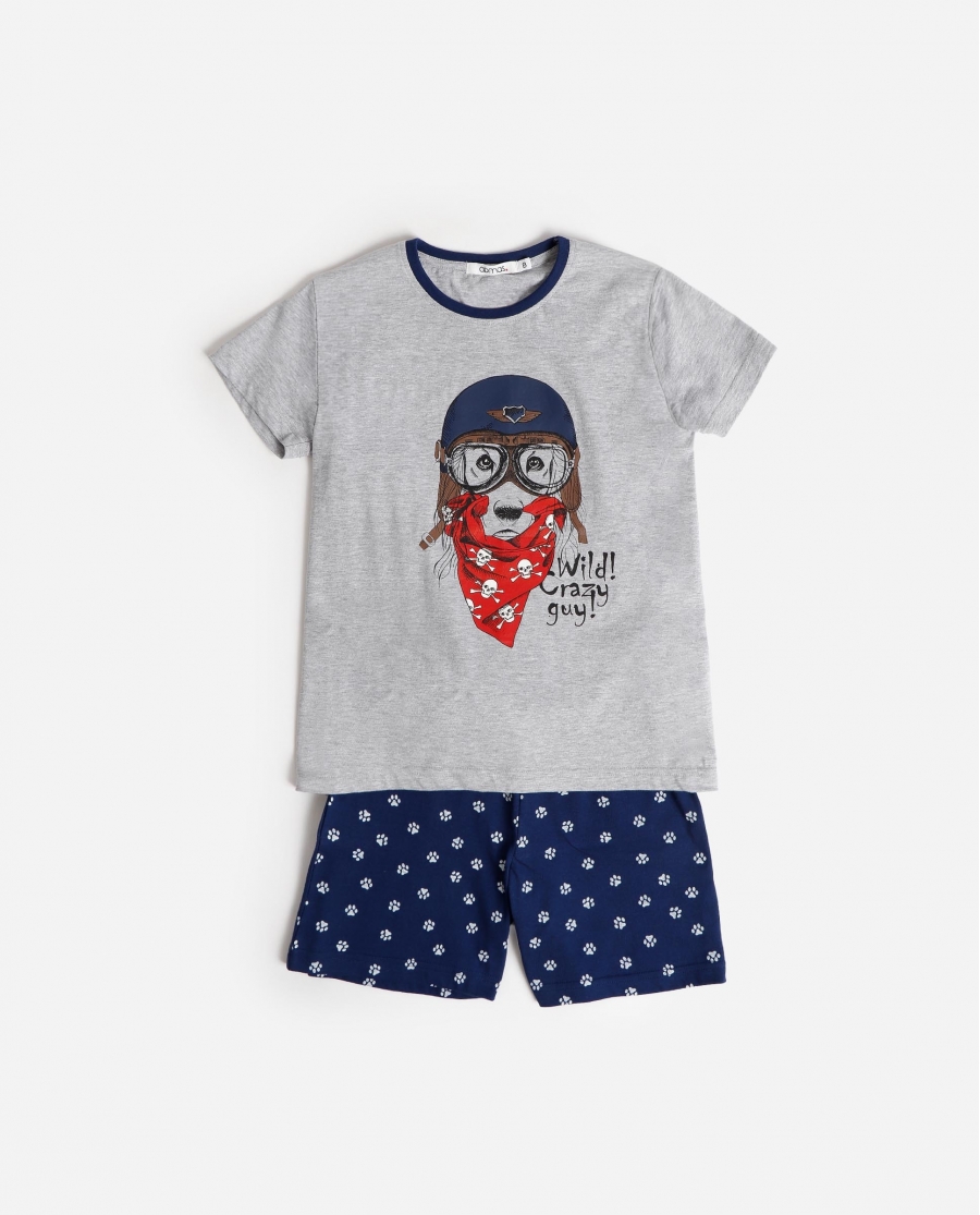 DIVER Pijama Manga Corta Wild Crazy Guy para Niño GRIS JASPE