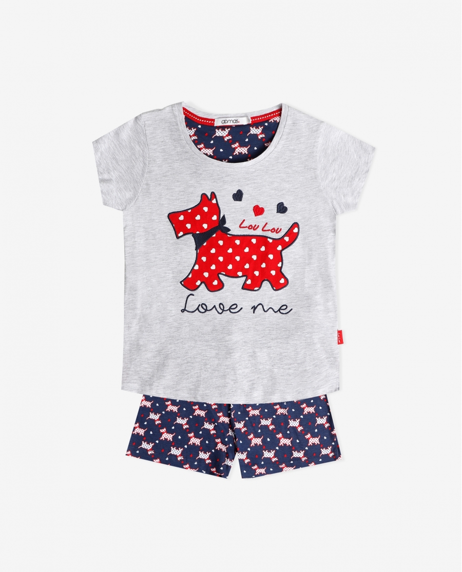 ADMAS Pijama Manga Corta Lou Lou Love Me para Niña GRIS JASPE