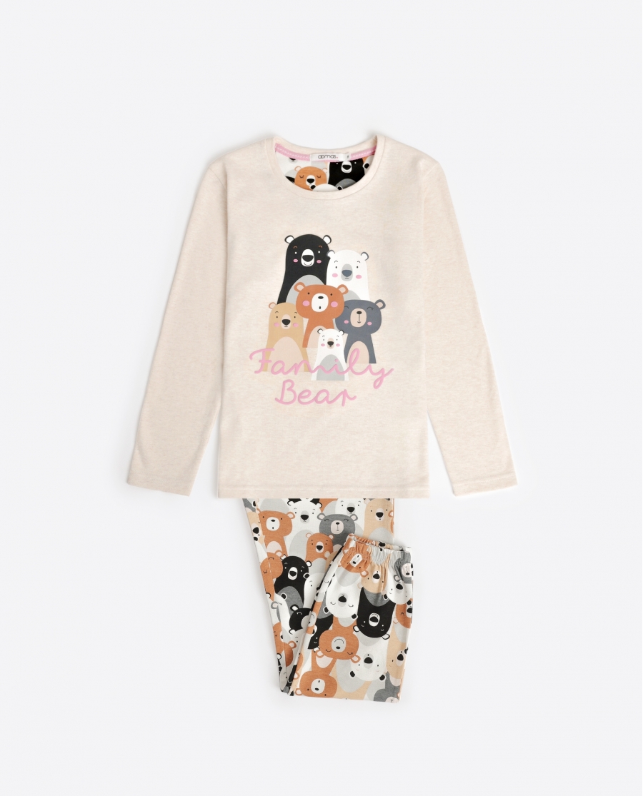 ADMAS Pijama Manga Larga Family Bear para Niña BEIGE