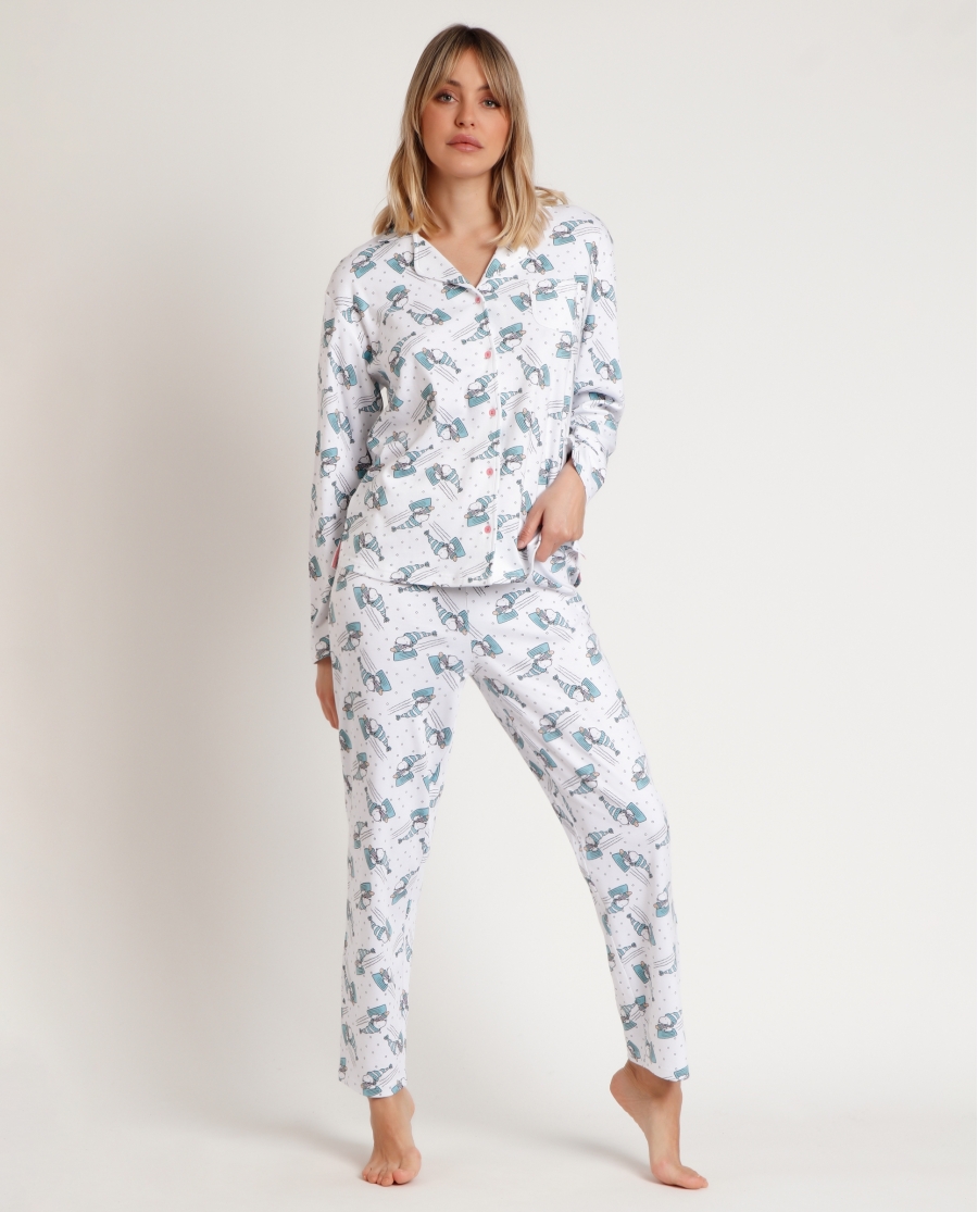 PEANUTS Pijama Abierto Manga Larga Let It Snow para Mujer BLANCO