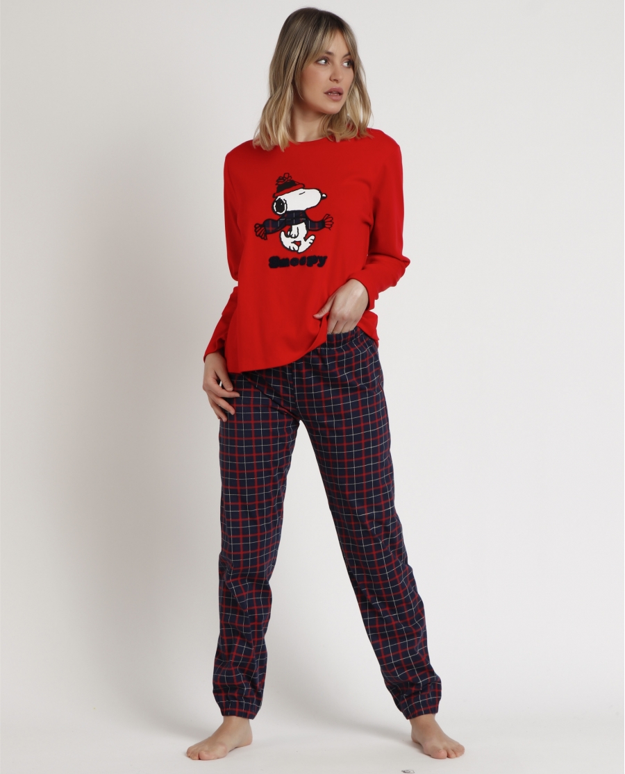 PEANUTS Pijama Manga Larga Cold Snoopy para Mujer ROJO