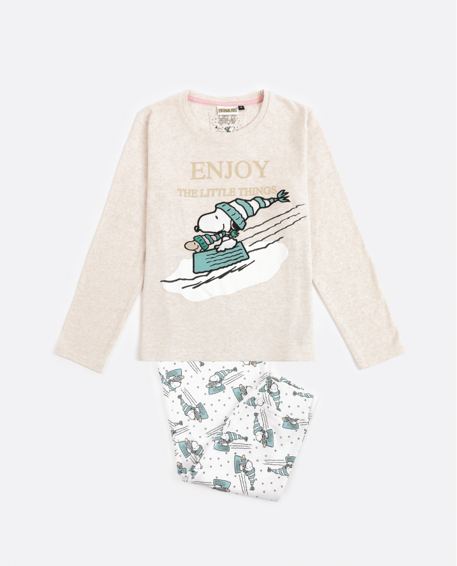 PEANUTS Pijama Manga Larga Let It Snow para Niña BEIGE