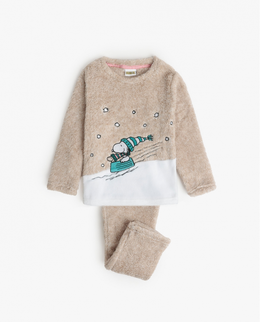 PEANUTS Pijama Manga Larga Calentito Let It Snow para Niña BEIGE