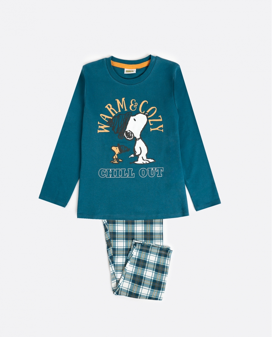 PEANUTS Pijama Manga Larga Warm & Cozy para Niño AZUL