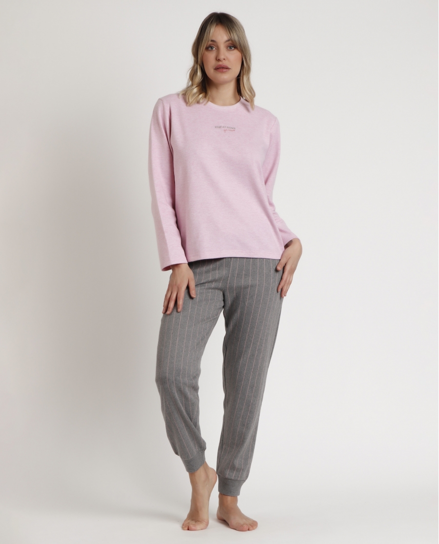 STAY AT HOME Pijama Manga Larga Soft Pink para Mujer ROSA