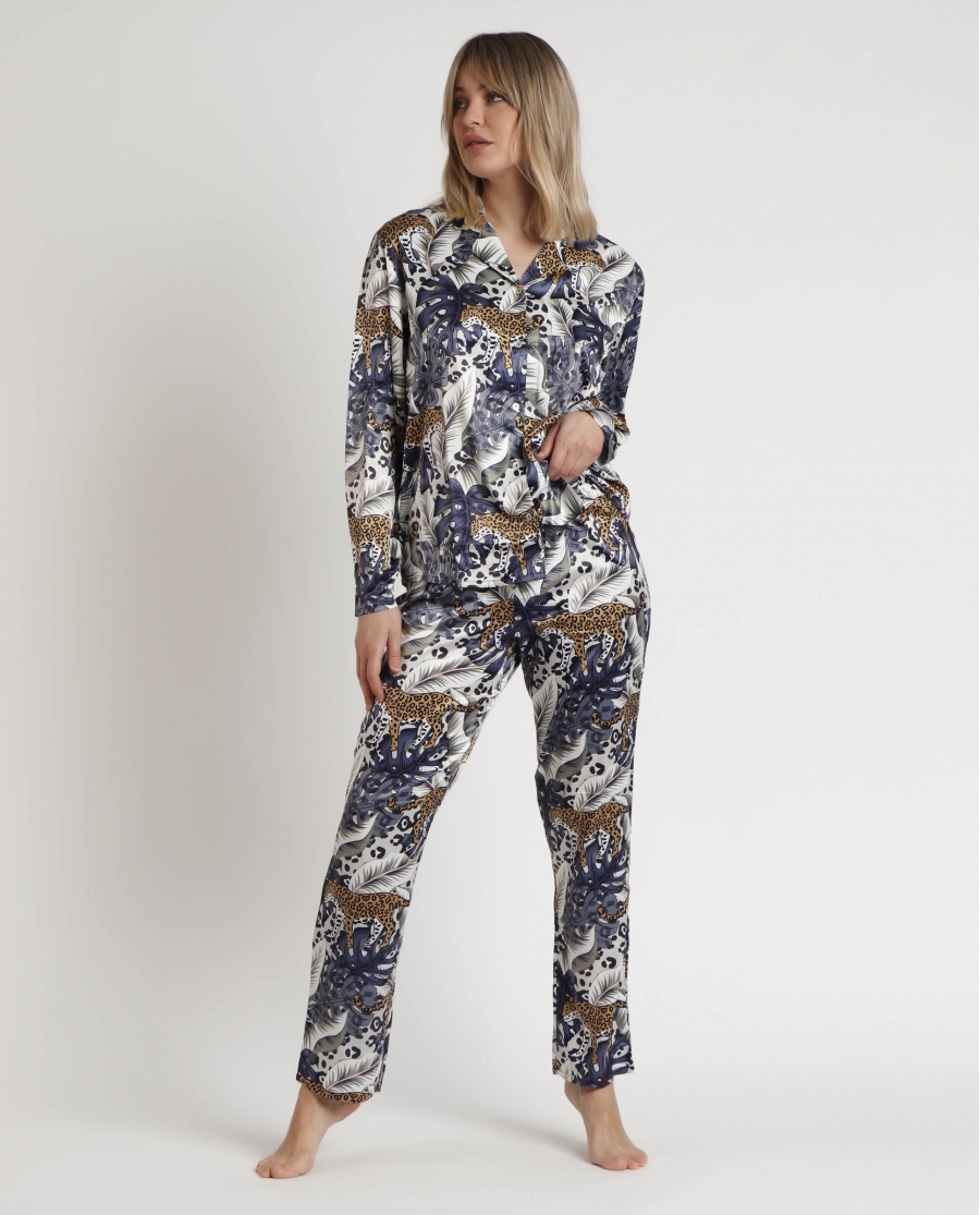 ADMAS LUXURY Pijama Abierto Manga Larga Luxury Leopard para Mujer PIEL