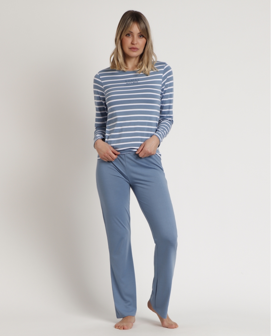 ADMAS HOME Pijama Manga Larga Stripes Home para Mujer AZUL