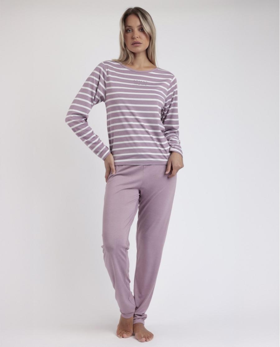 ADMAS HOME Pijama Manga Larga Stripes Home para Mujer BERENJENA