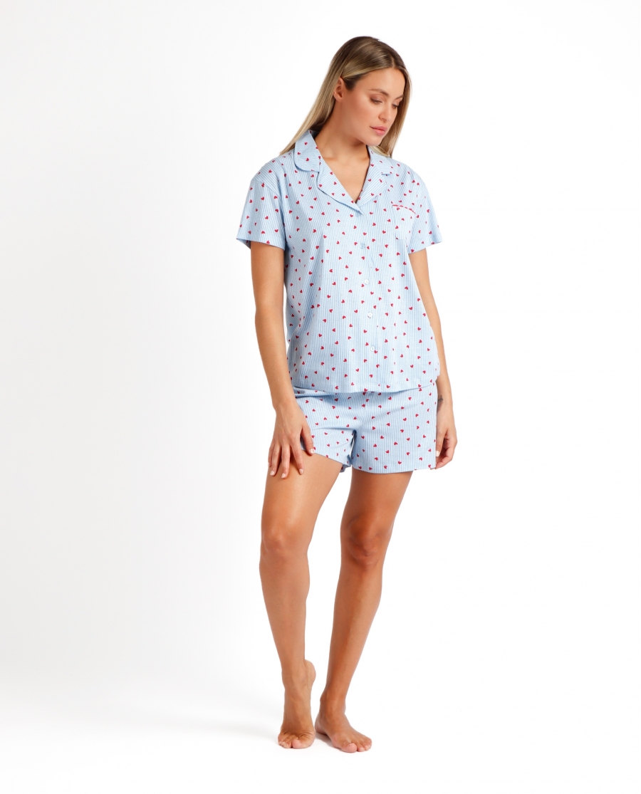 ADMAS Pijama Abierto Manga Corta Where Your Heart Is para Mujer AZUL