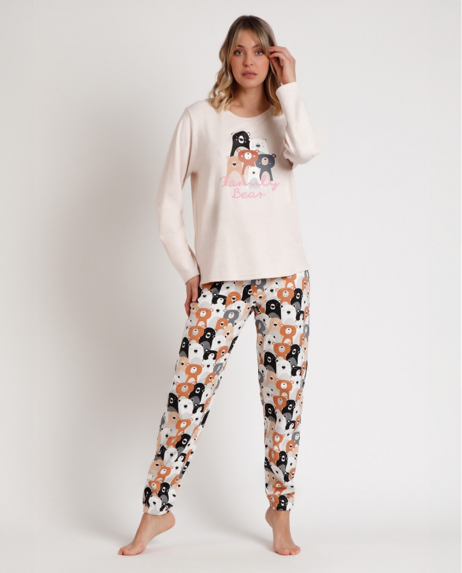 ADMAS Pijama Manga Larga Family Bear para Mujer BEIGE