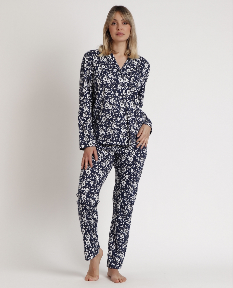 ADMAS GARDEN Pijama Manga Abierto Larga Romantic Winter para Mujer MARINO