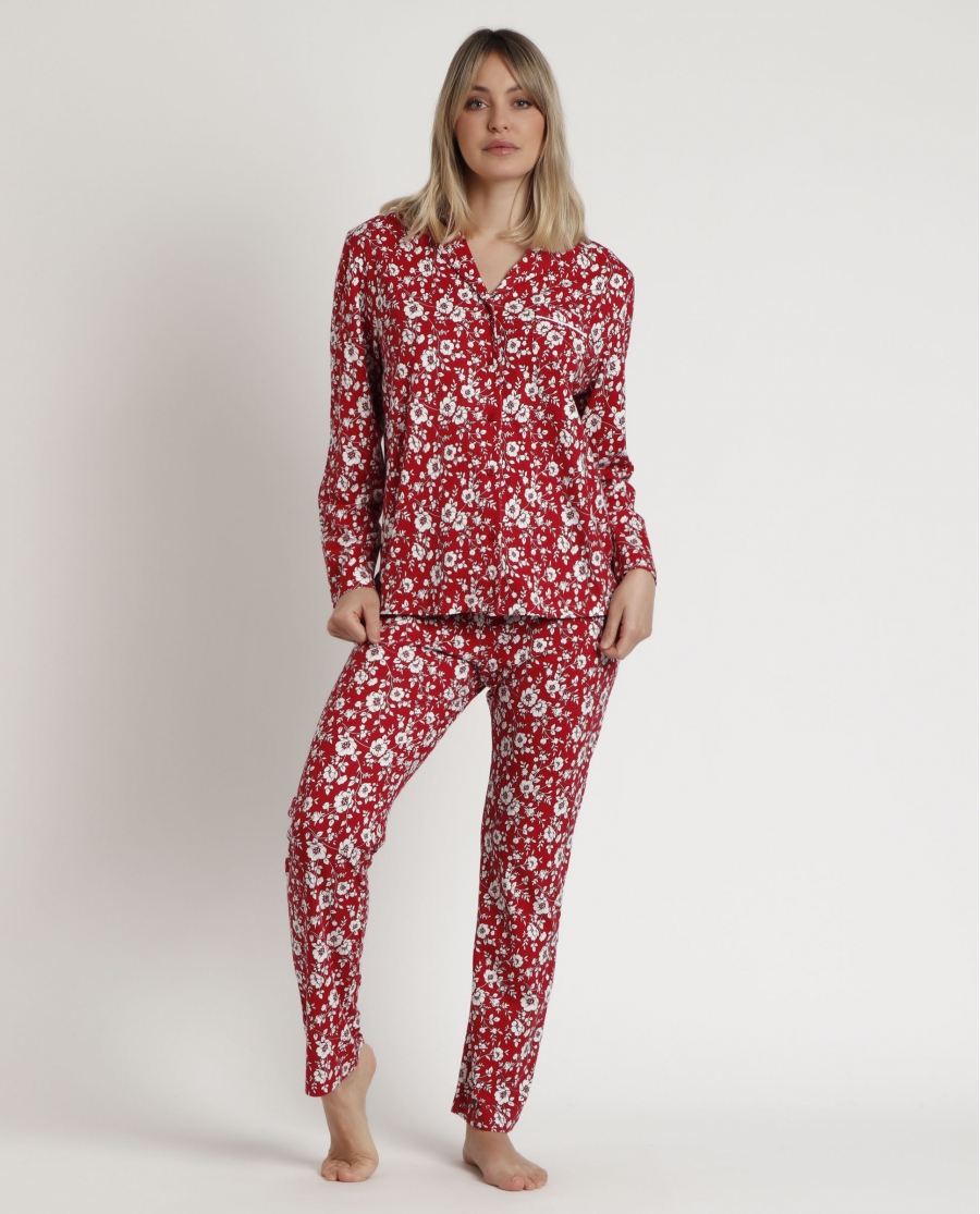 ADMAS GARDEN Pijama Manga Abierto Larga Romantic Winter para Mujer ROJO