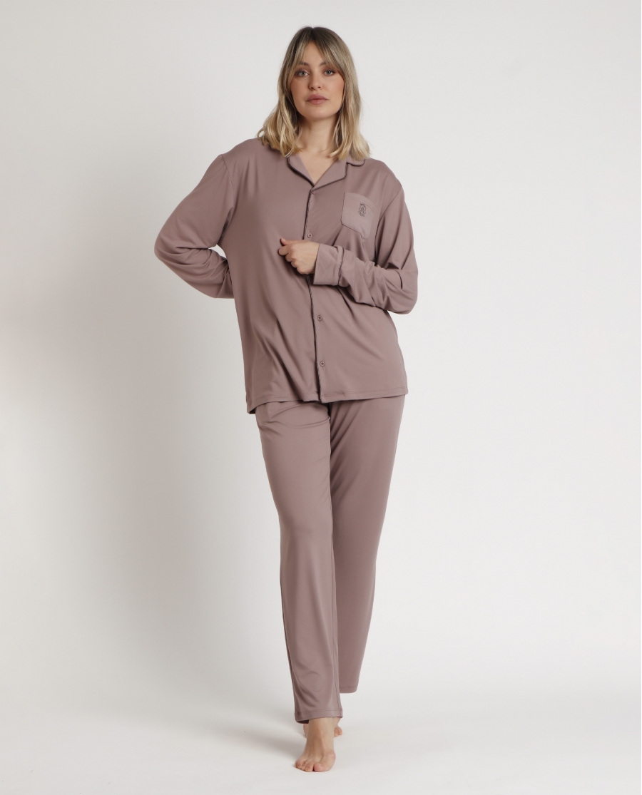 ADMAS CLASSIC Pijama Abierto Manga Larga Soft Sleep para Mujer MOKA