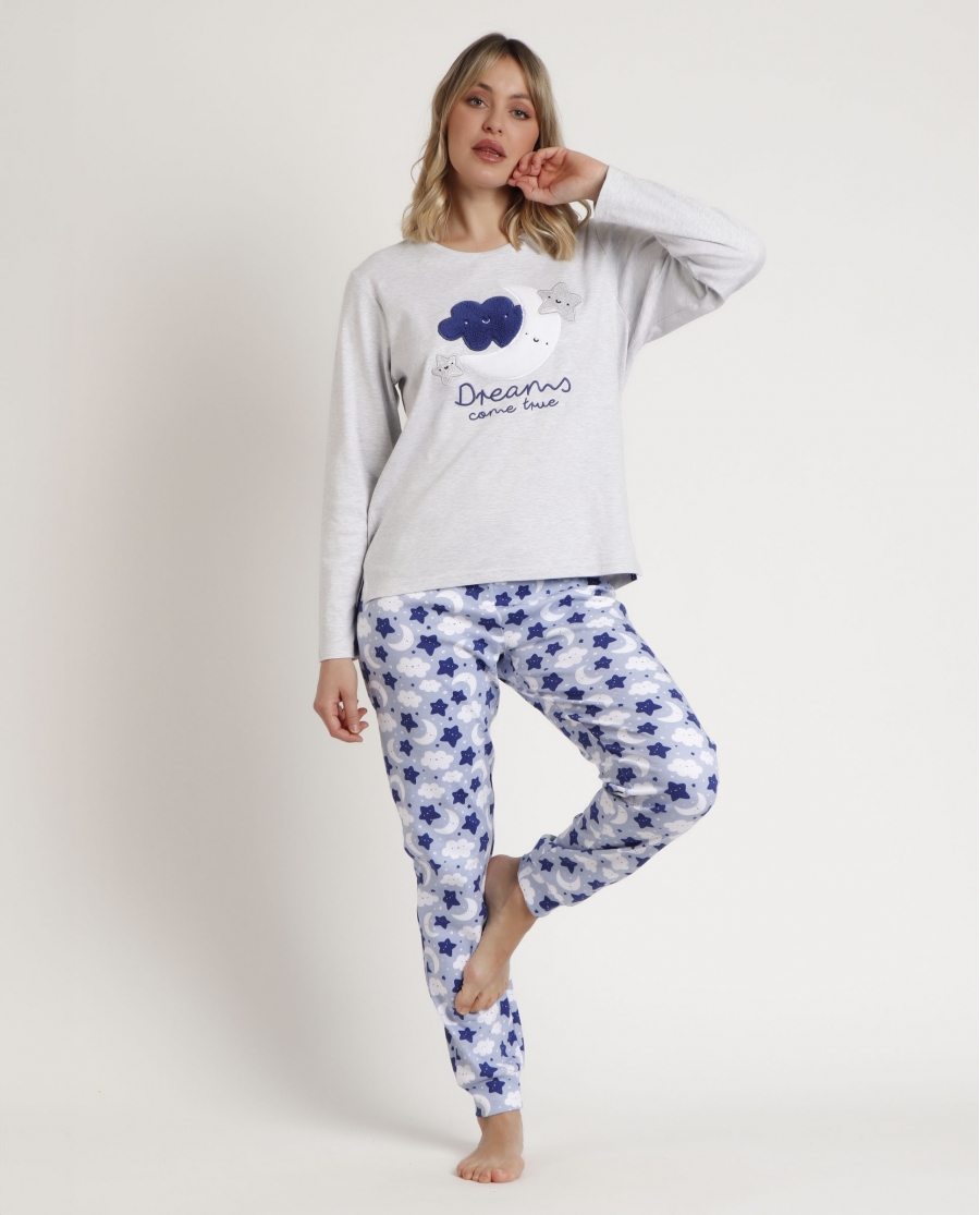 ADMAS Pijama Manga Larga Dreams Come True para Mujer GRIS JASPE