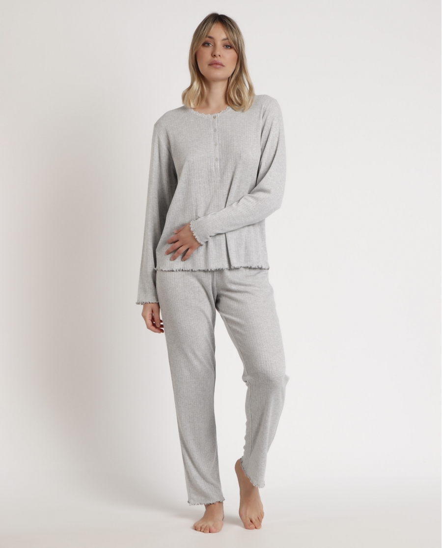 ADMAS HOME Pijama Manga Larga Tapeta Soft Canalé para Mujer GRIS JASPE