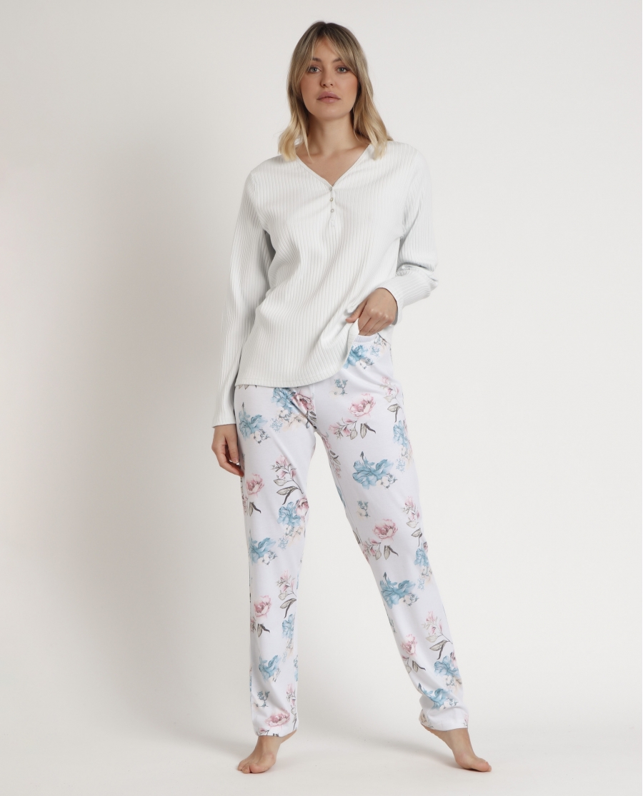 ADMAS GARDEN Pijama Manga Larga French Garden para Mujer VERDE AGUA