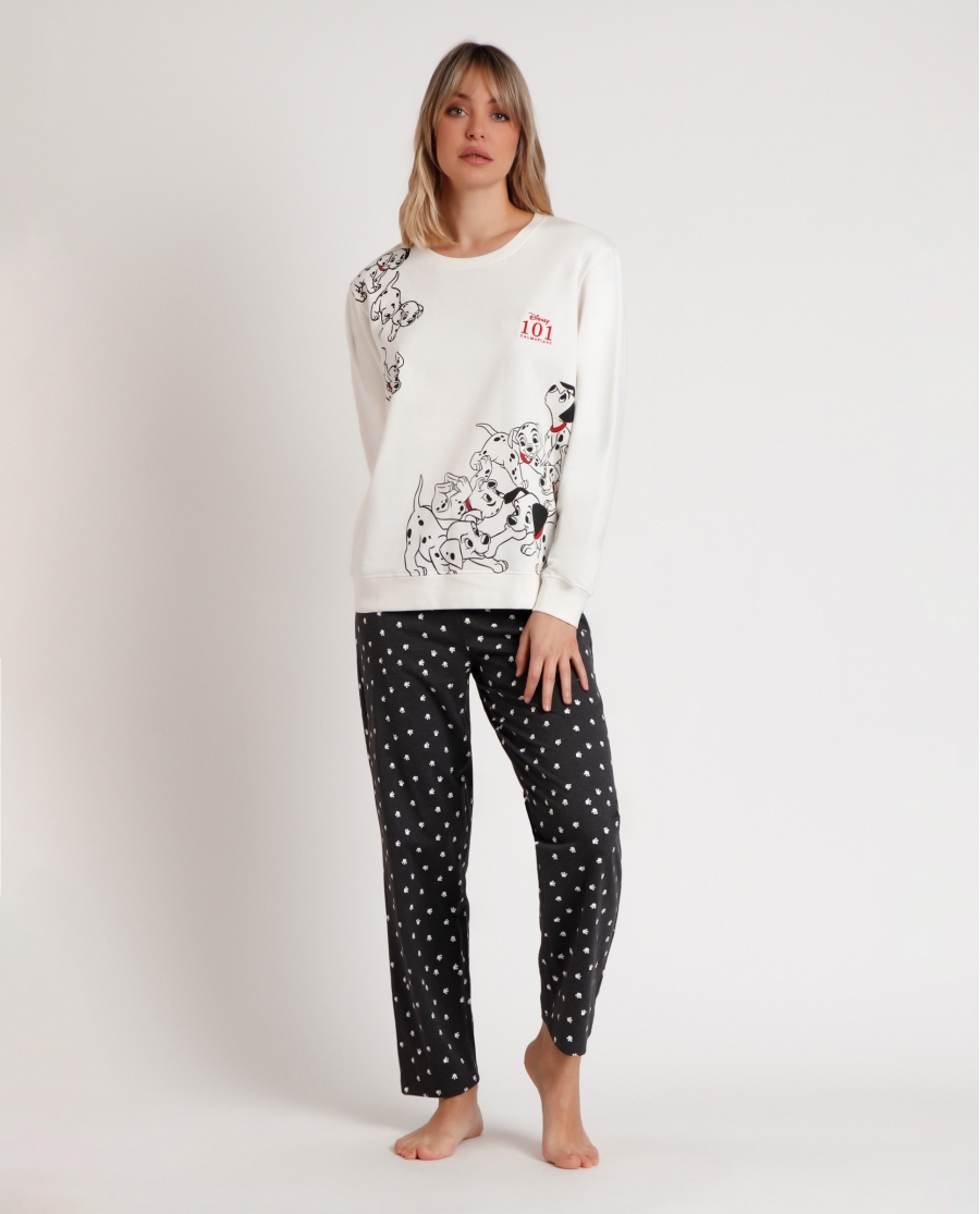 DISNEY Pijama Manga Larga Felpa 101 Dalmatians para Mujer CRUDO