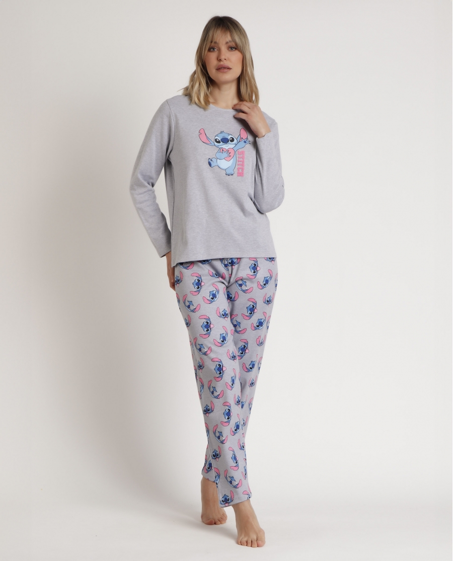 DISNEY Pijama Manga Larga Stitch Faces para Mujer GRIS JASPE