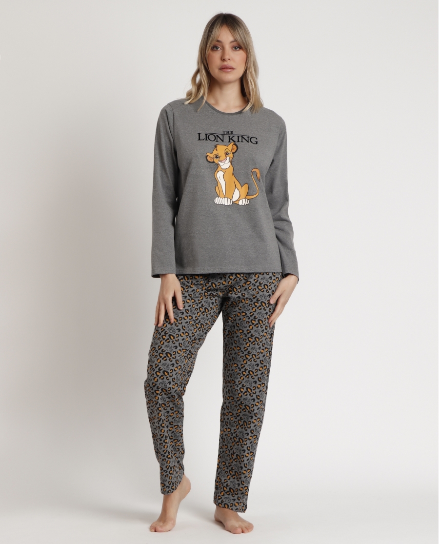 DISNEY Pijama Manga Larga Lion King para Mujer GRIS JASPE