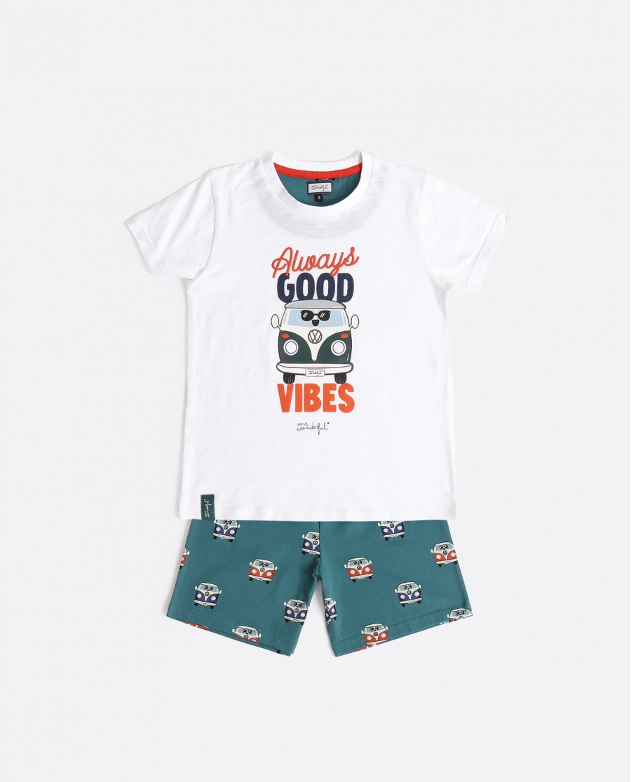 MR WONDERFUL Pijama Manga Corta Furgo para Niño BLANCO